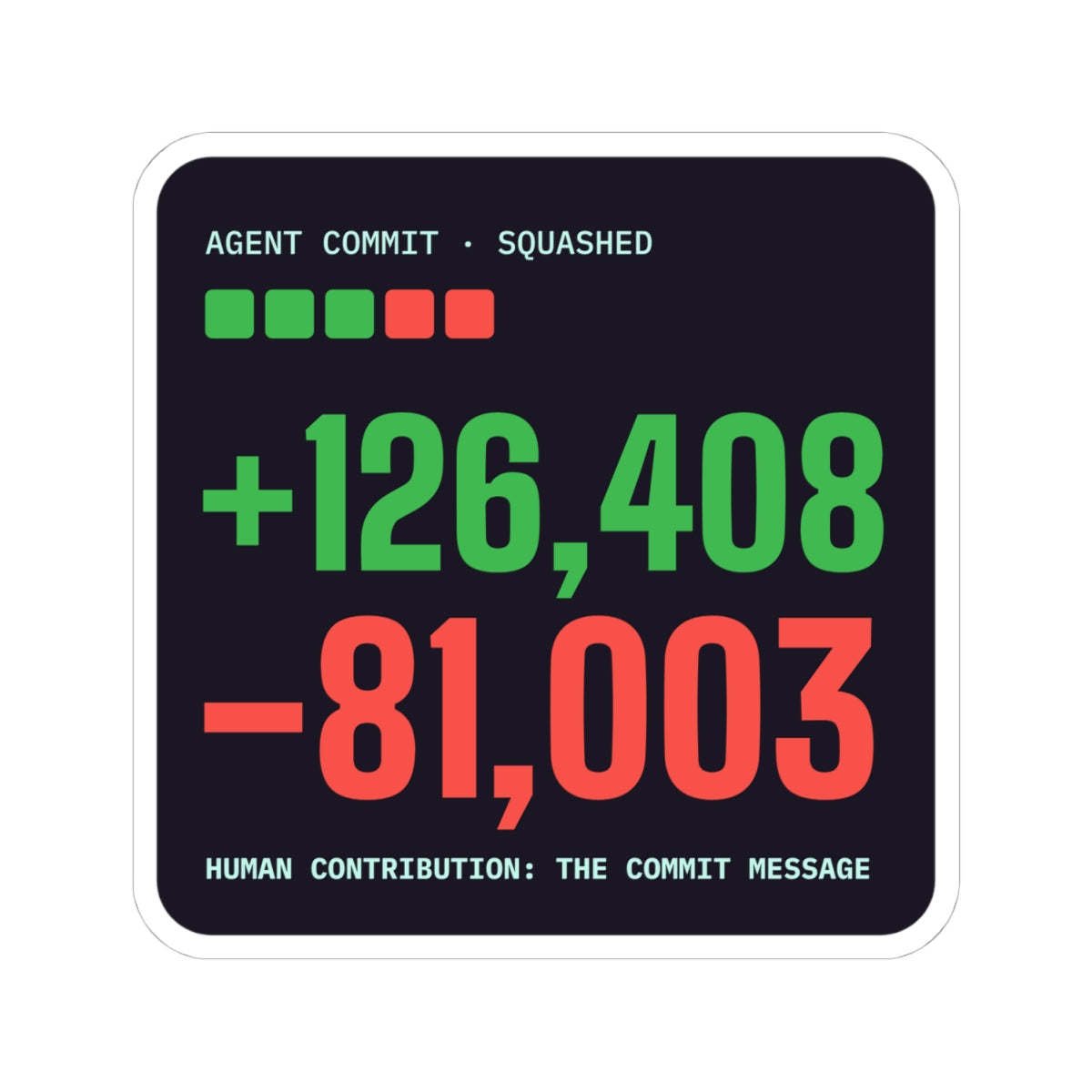 Diff Stat vinyl laptop sticker with a giant code diff, developer gift
