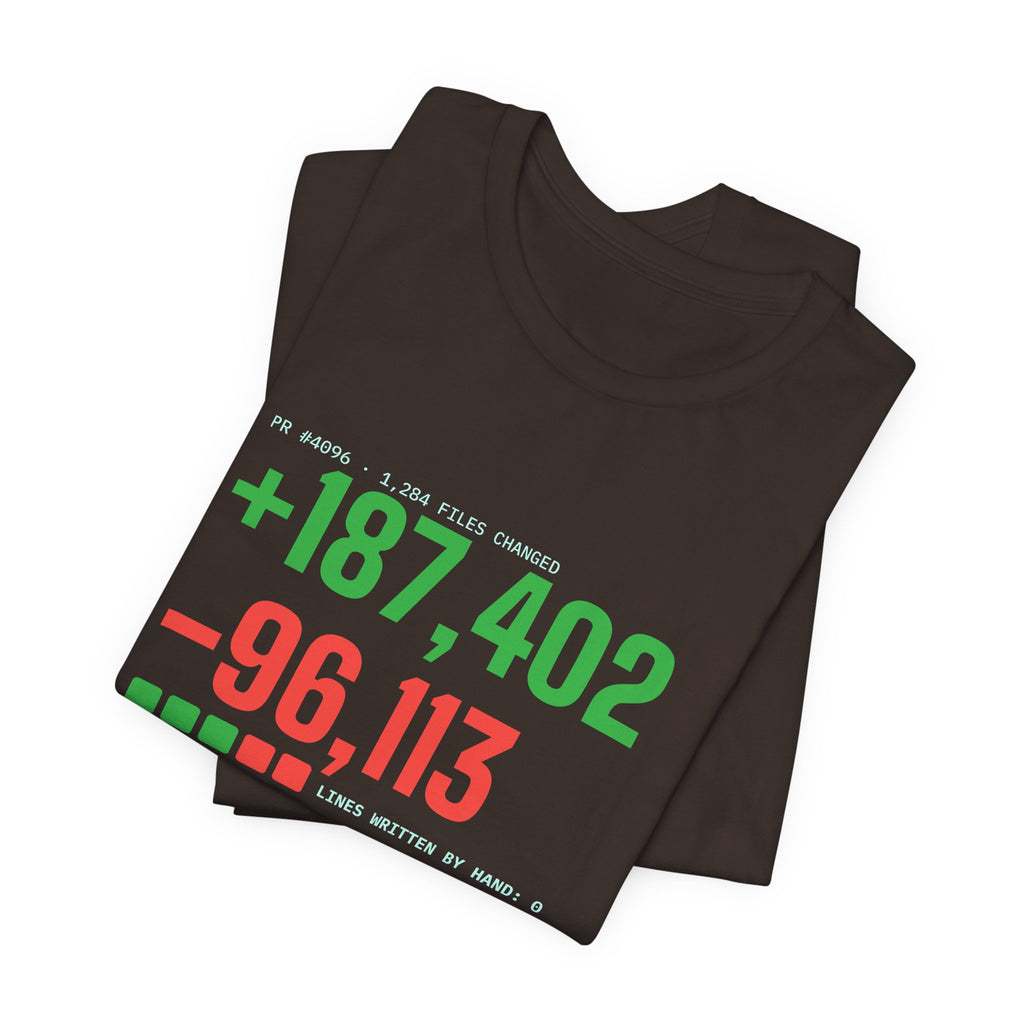 Diff Stat t-shirt with a giant code diff, funny code review gift for developers