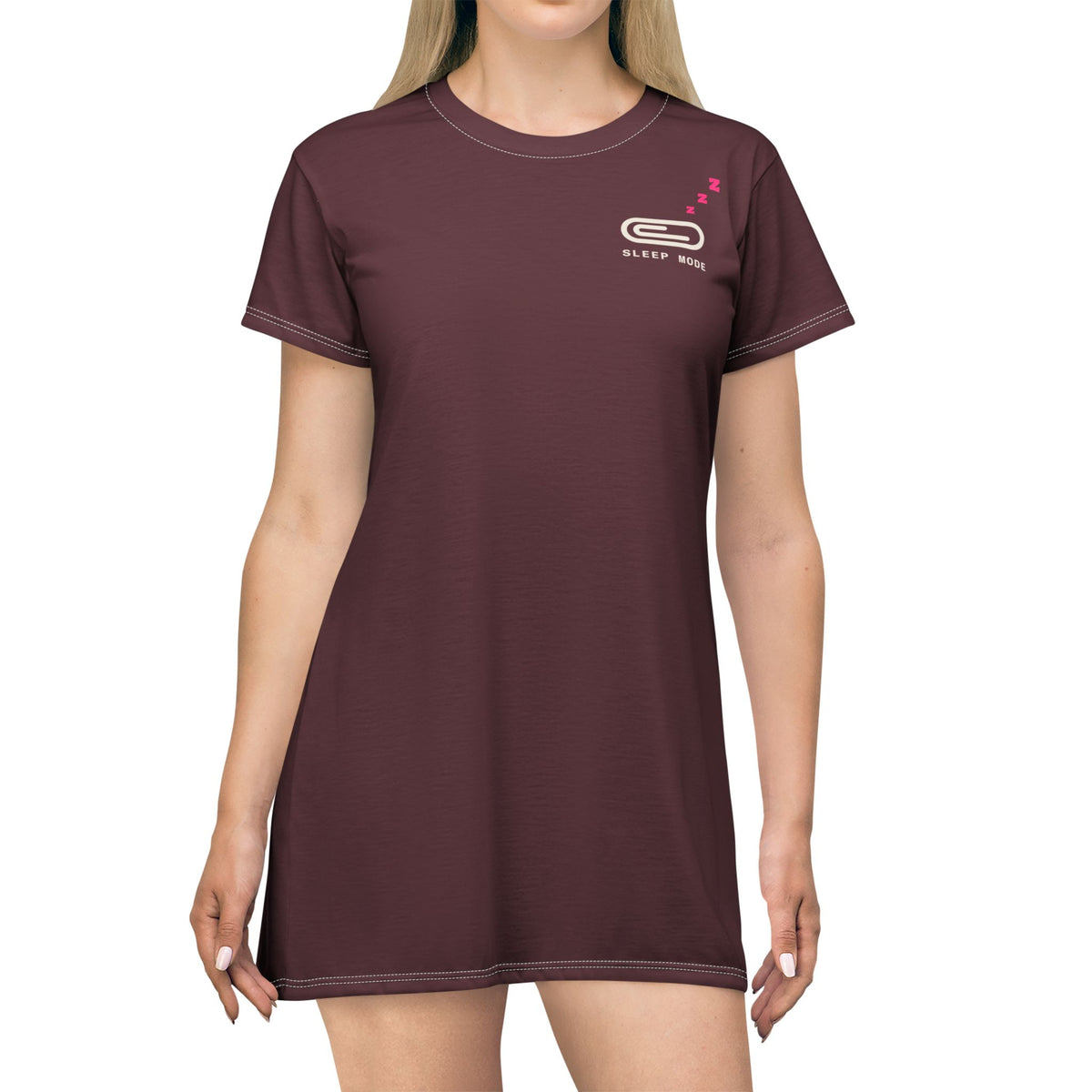 Sleep Mode long sleep shirt in wine, cozy sleepwear gift for AI engineers