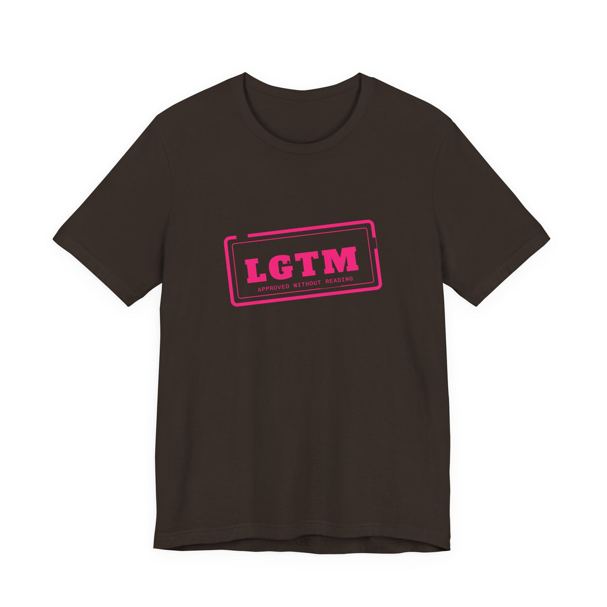 LGTM rubber stamp t-shirt, funny code review gift for programmers (brown)