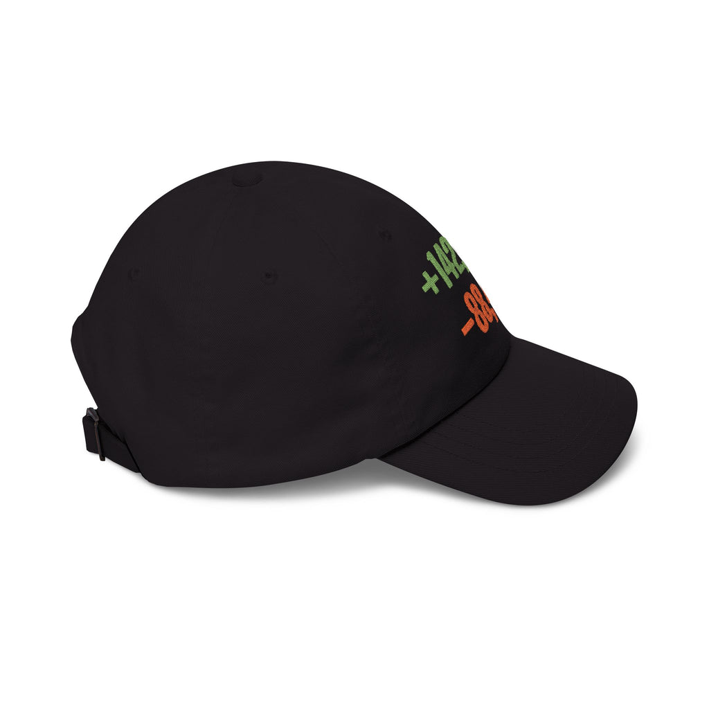 Diff Stat embroidered dad hat with green and red code diff numbers, developer gift