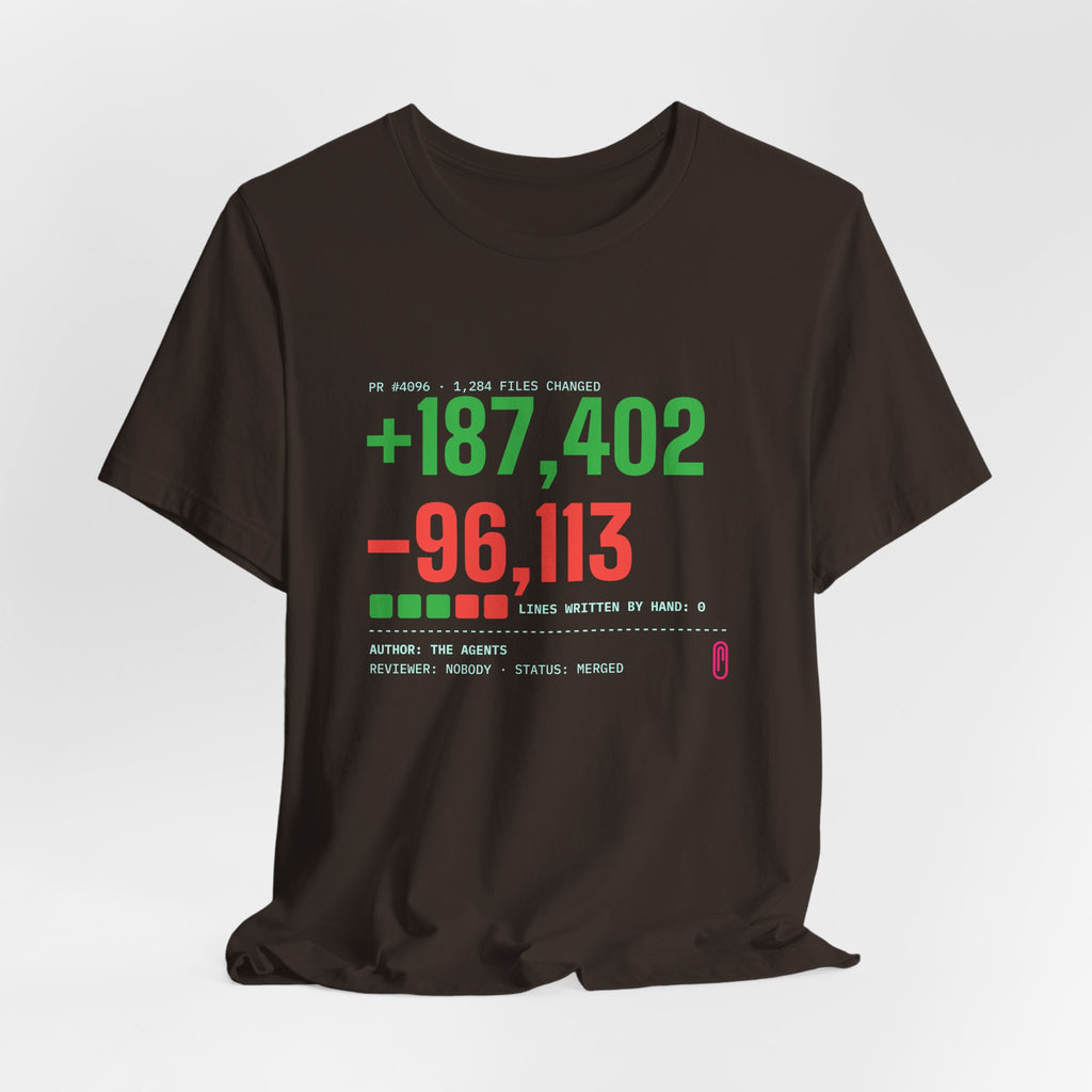 Diff Stat t-shirt with a giant code diff, funny code review gift for developers