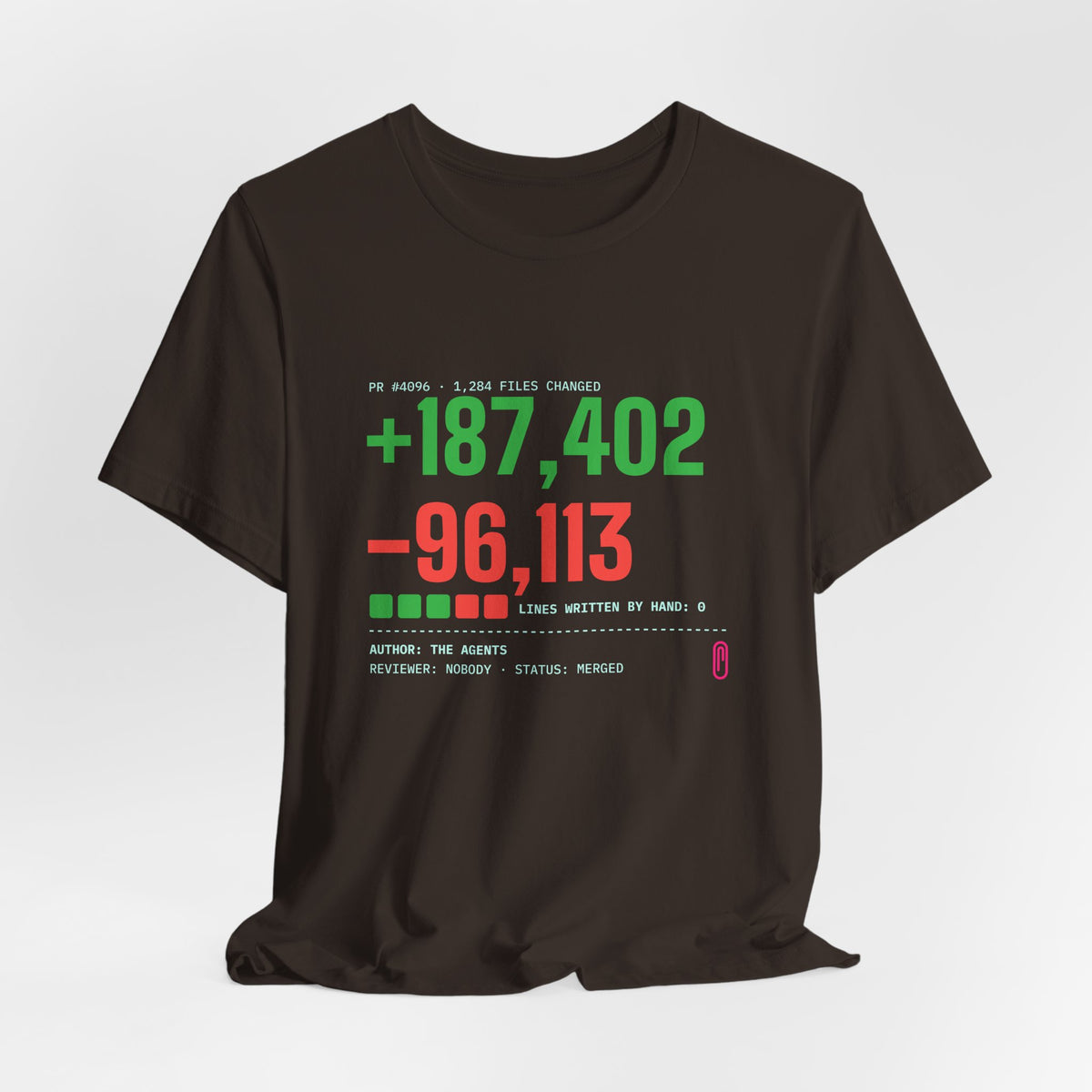 Diff Stat t-shirt with a giant code diff, funny code review gift for developers