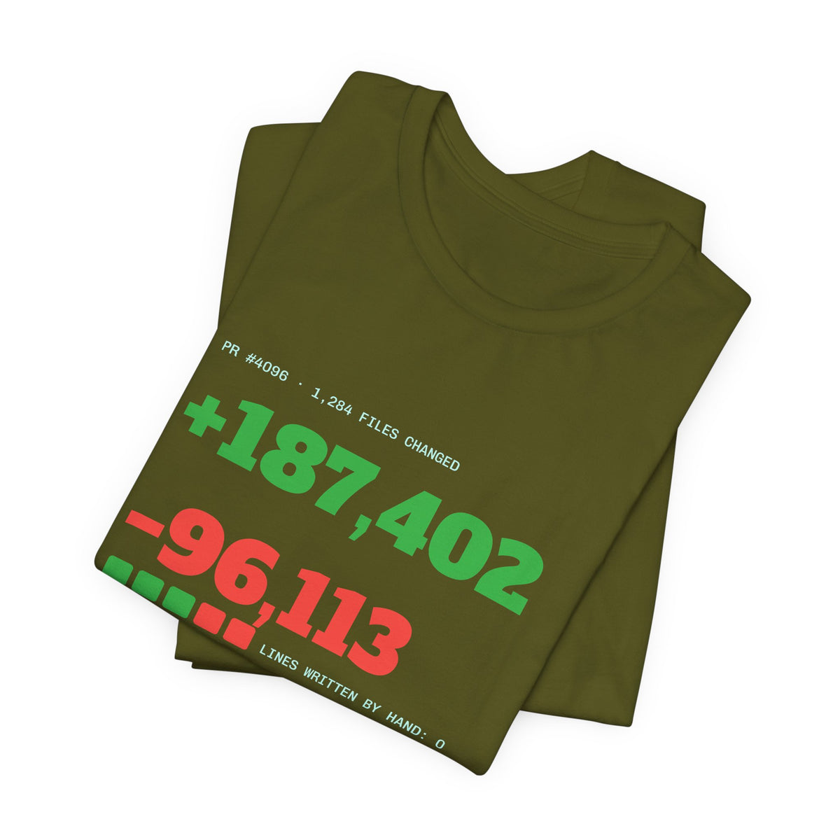 Diff Stat t-shirt with a giant code diff, funny code review gift for developers