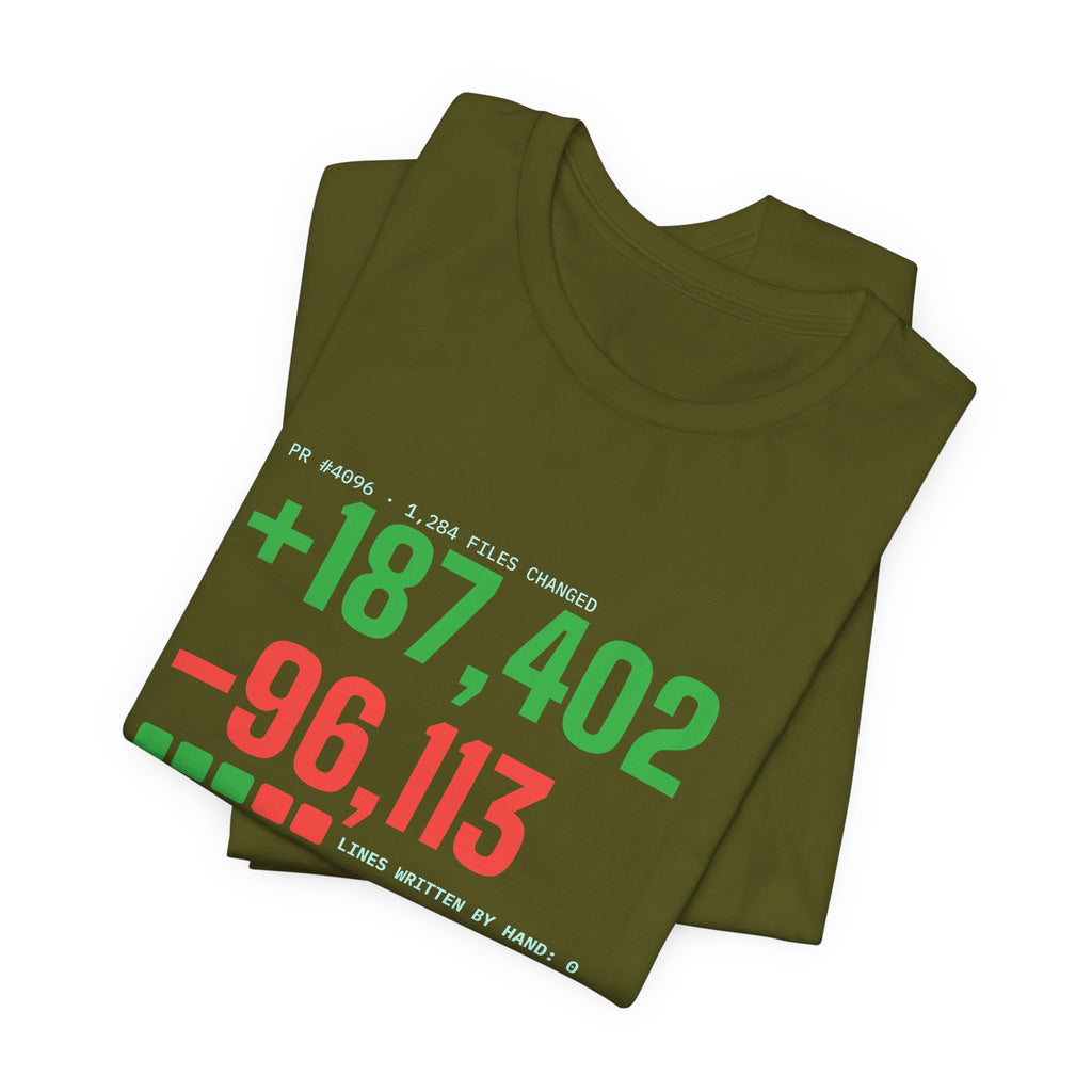 Diff Stat t-shirt with a giant code diff, funny code review gift for developers
