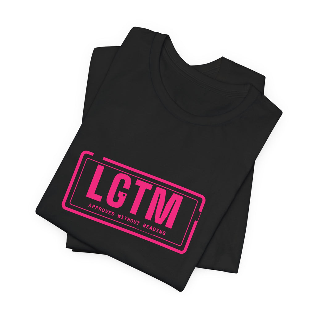 LGTM rubber stamp t-shirt, funny code review gift for programmers