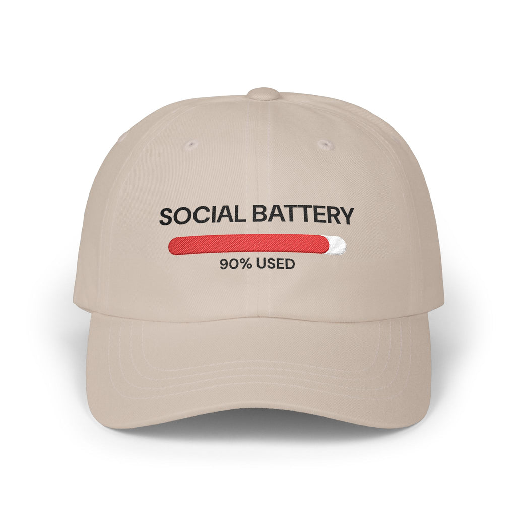 Social Battery 90% Used embroidered dad hat, gift for AI engineers (stone)