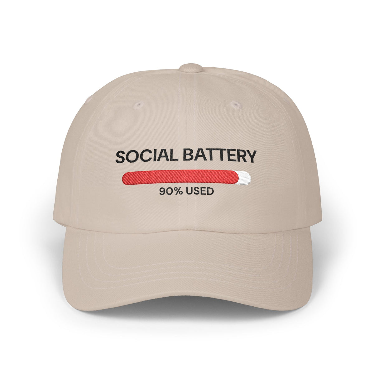 Social Battery 90% Used embroidered dad hat, gift for AI engineers (stone)