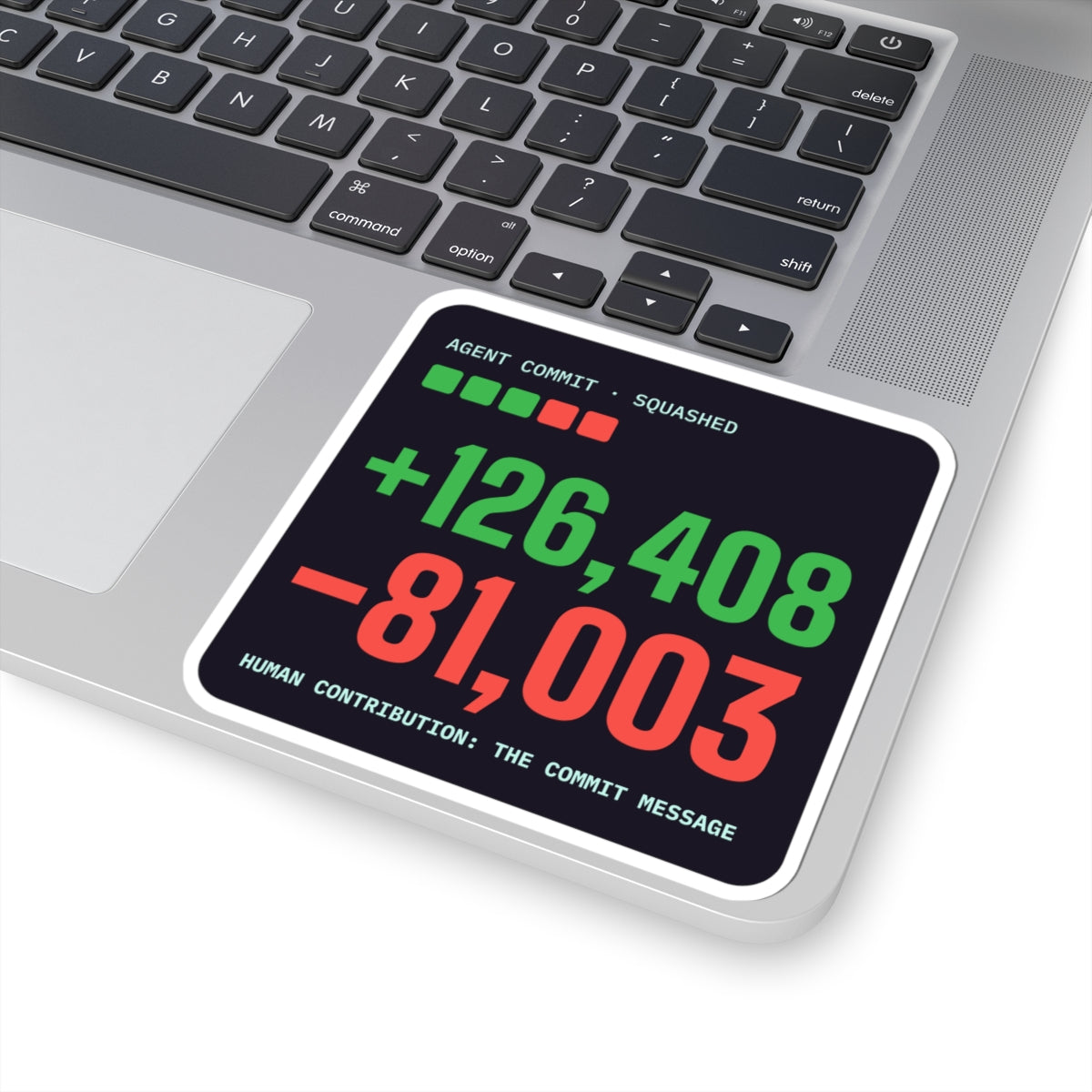 Diff Stat vinyl laptop sticker with a giant code diff, developer gift