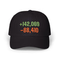 Diff Stat embroidered dad hat with green and red code diff numbers, developer gift (black)