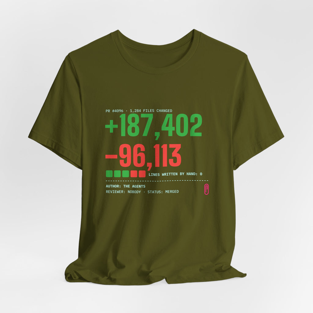 Diff Stat t-shirt with a giant code diff, funny code review gift for developers