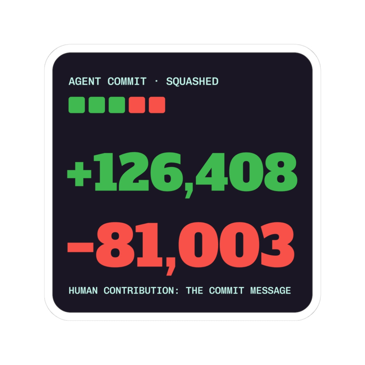 Diff Stat vinyl laptop sticker with a giant code diff, developer gift