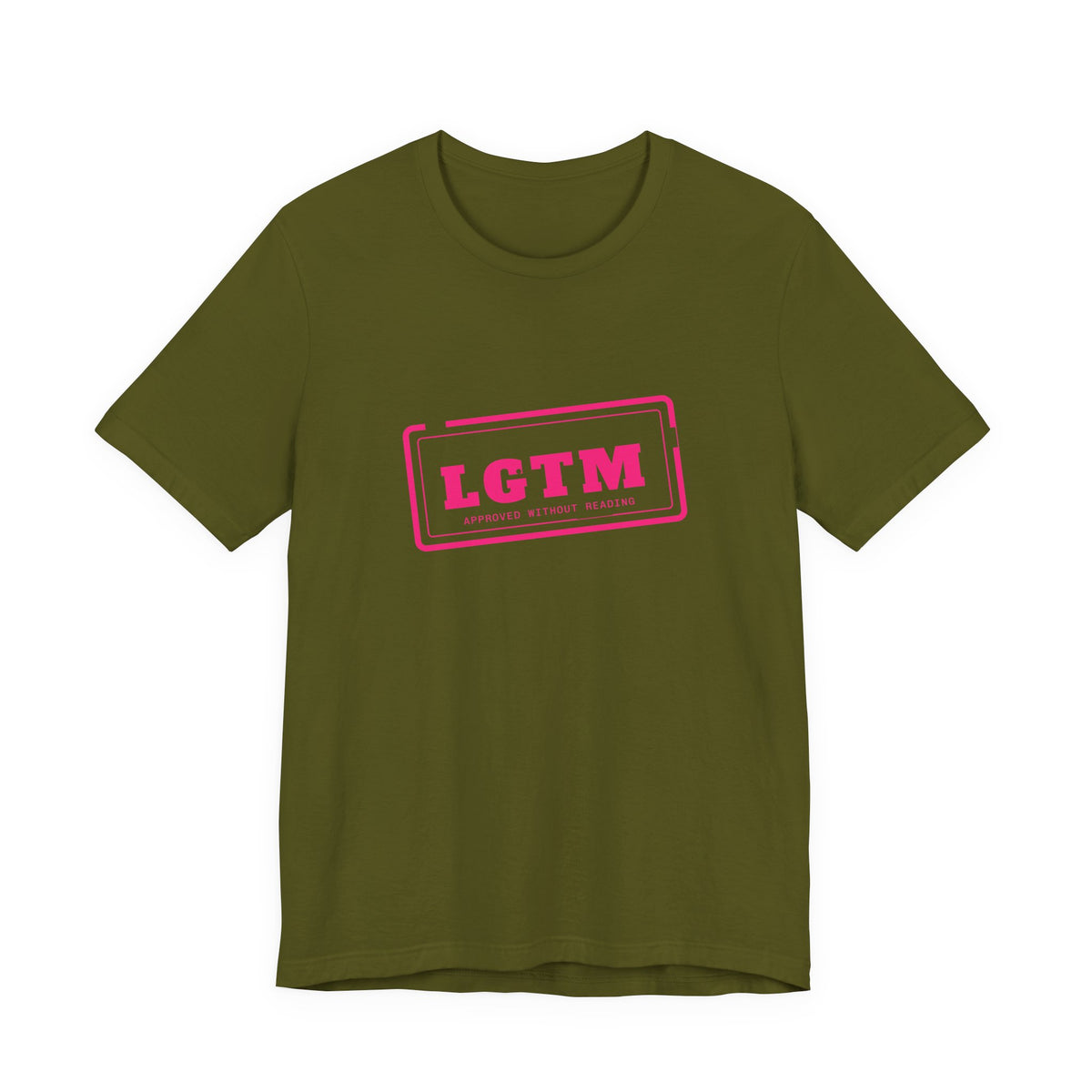LGTM rubber stamp t-shirt, funny code review gift for programmers (olive)