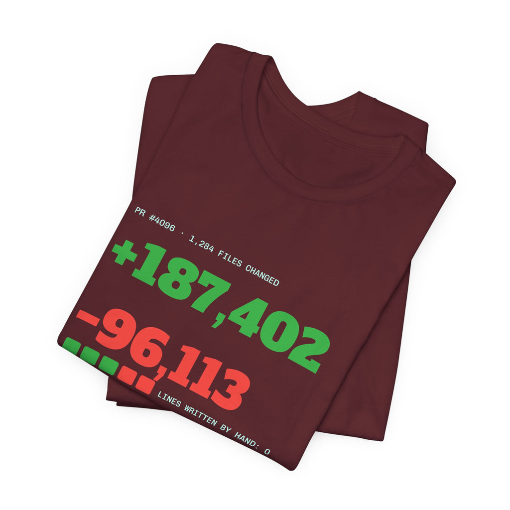 Diff Stat t-shirt with a giant code diff, funny code review gift for developers