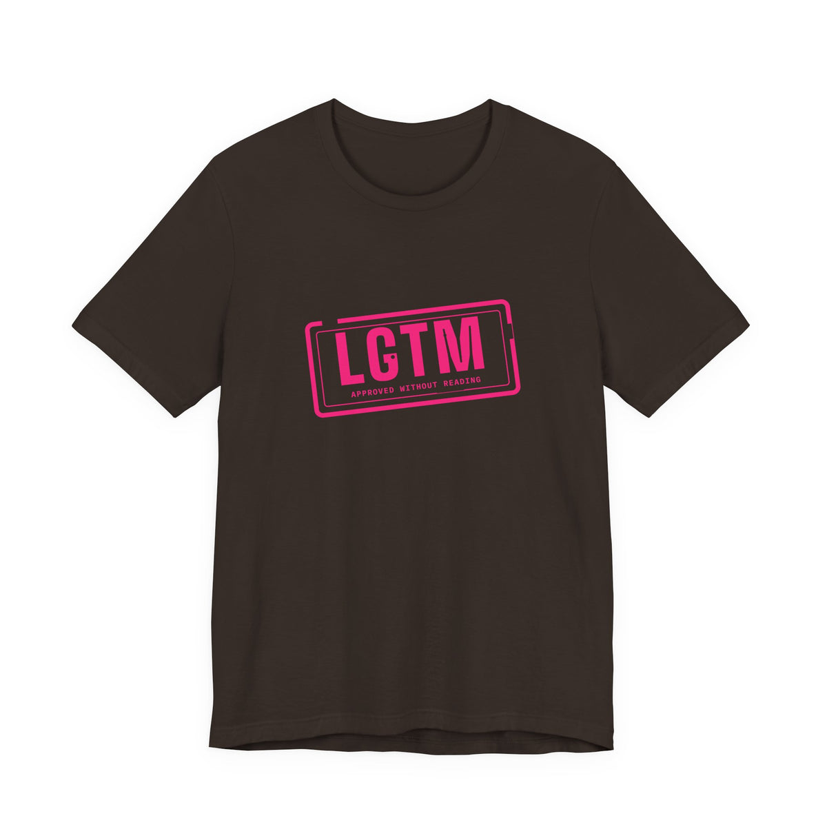 LGTM rubber stamp t-shirt, funny code review gift for programmers (brown)