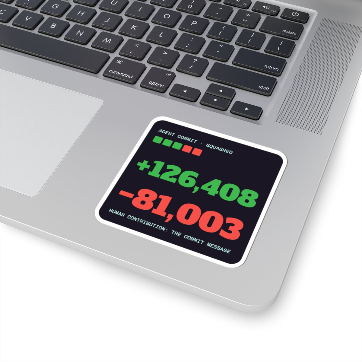 Diff Stat vinyl laptop sticker with a giant code diff, developer gift