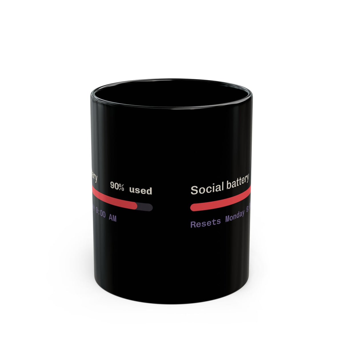 Social Battery 90% Used black coffee mug, gift for introverted engineers
