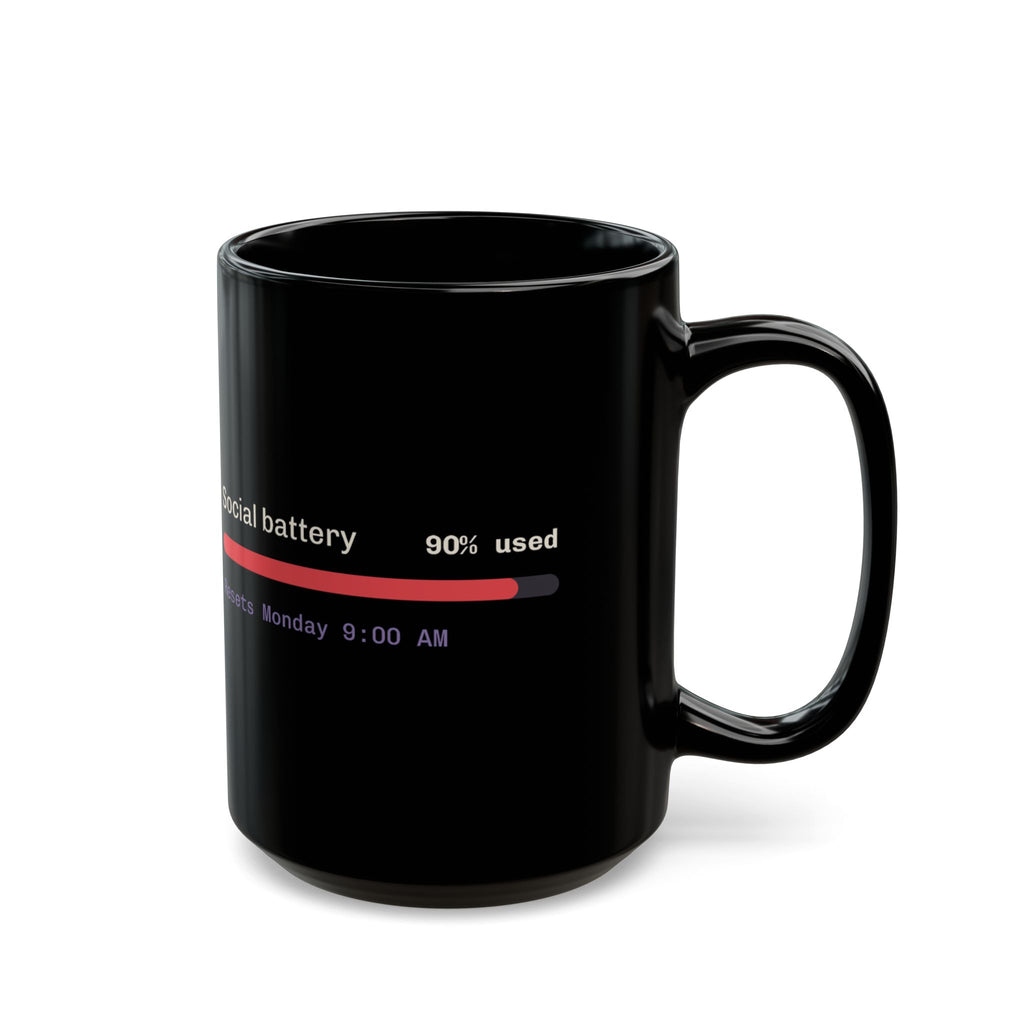Social Battery 90% Used black coffee mug, gift for introverted engineers