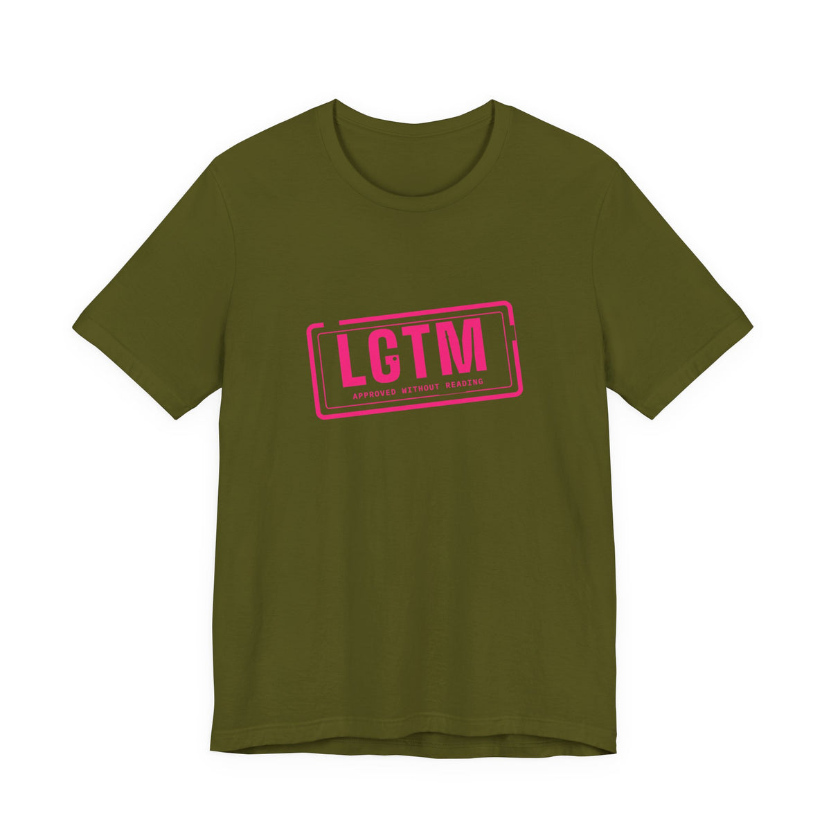 LGTM rubber stamp t-shirt, funny code review gift for programmers (olive)