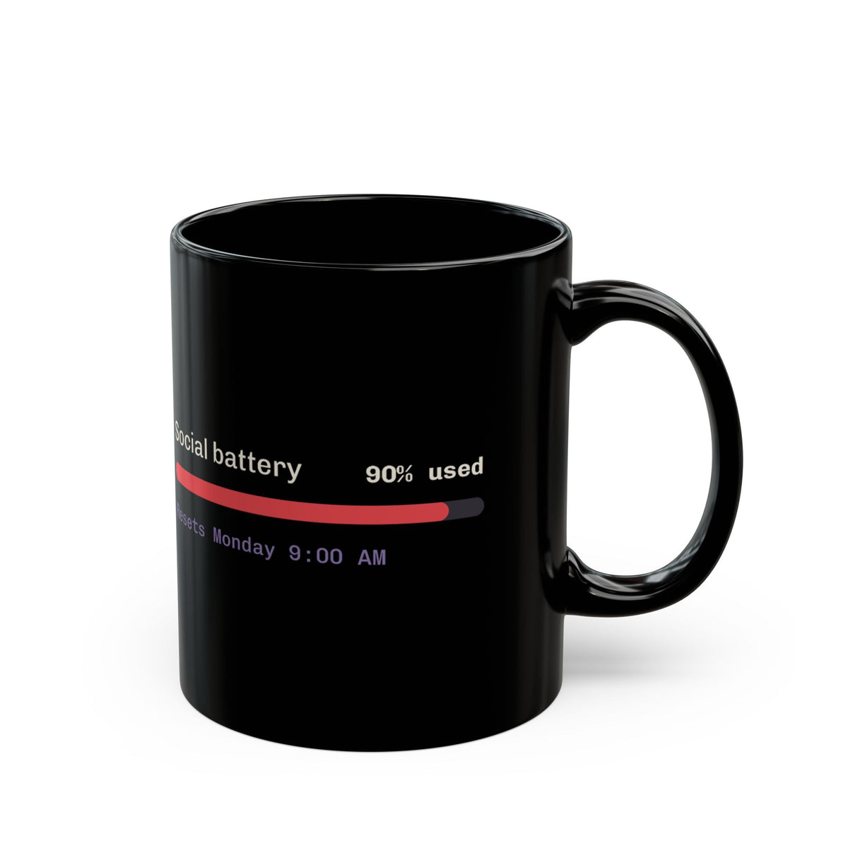 Social Battery 90% Used black coffee mug, gift for introverted engineers