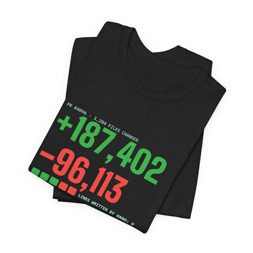 Diff Stat t-shirt with a giant code diff, funny code review gift for developers
