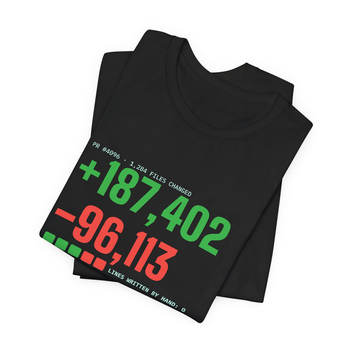 Diff Stat t-shirt with a giant code diff, funny code review gift for developers