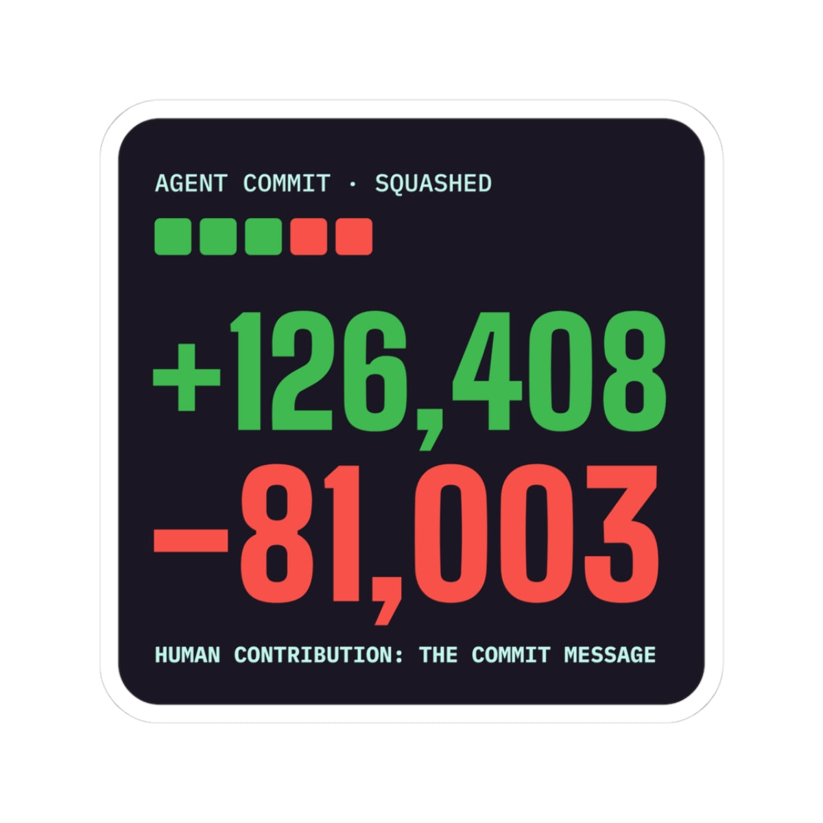 Diff Stat vinyl laptop sticker with a giant code diff, developer gift