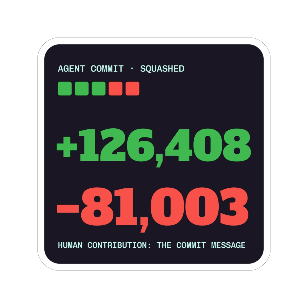 Diff Stat vinyl laptop sticker with a giant code diff, developer gift