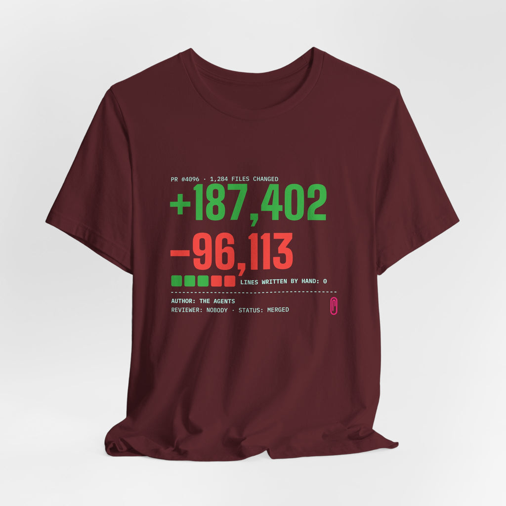 Diff Stat t-shirt with a giant code diff, funny code review gift for developers