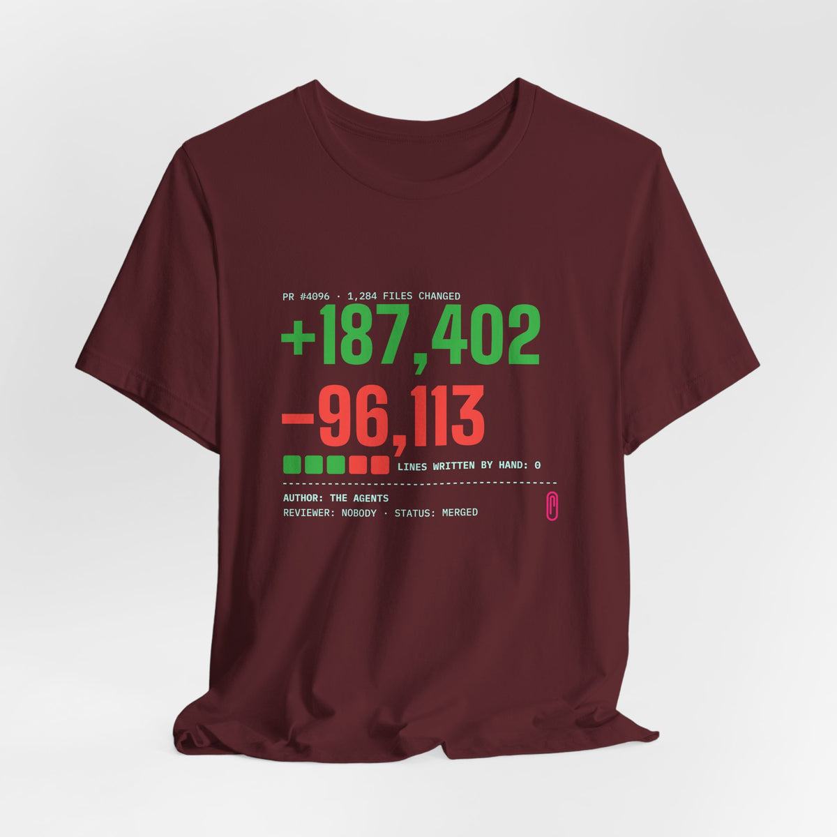 Diff Stat t-shirt with a giant code diff, funny code review gift for developers