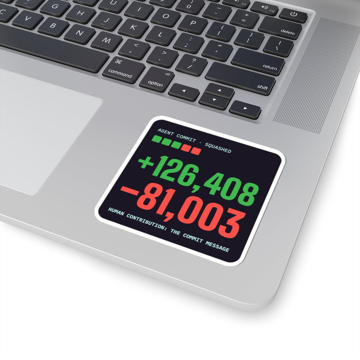 Diff Stat vinyl laptop sticker with a giant code diff, developer gift