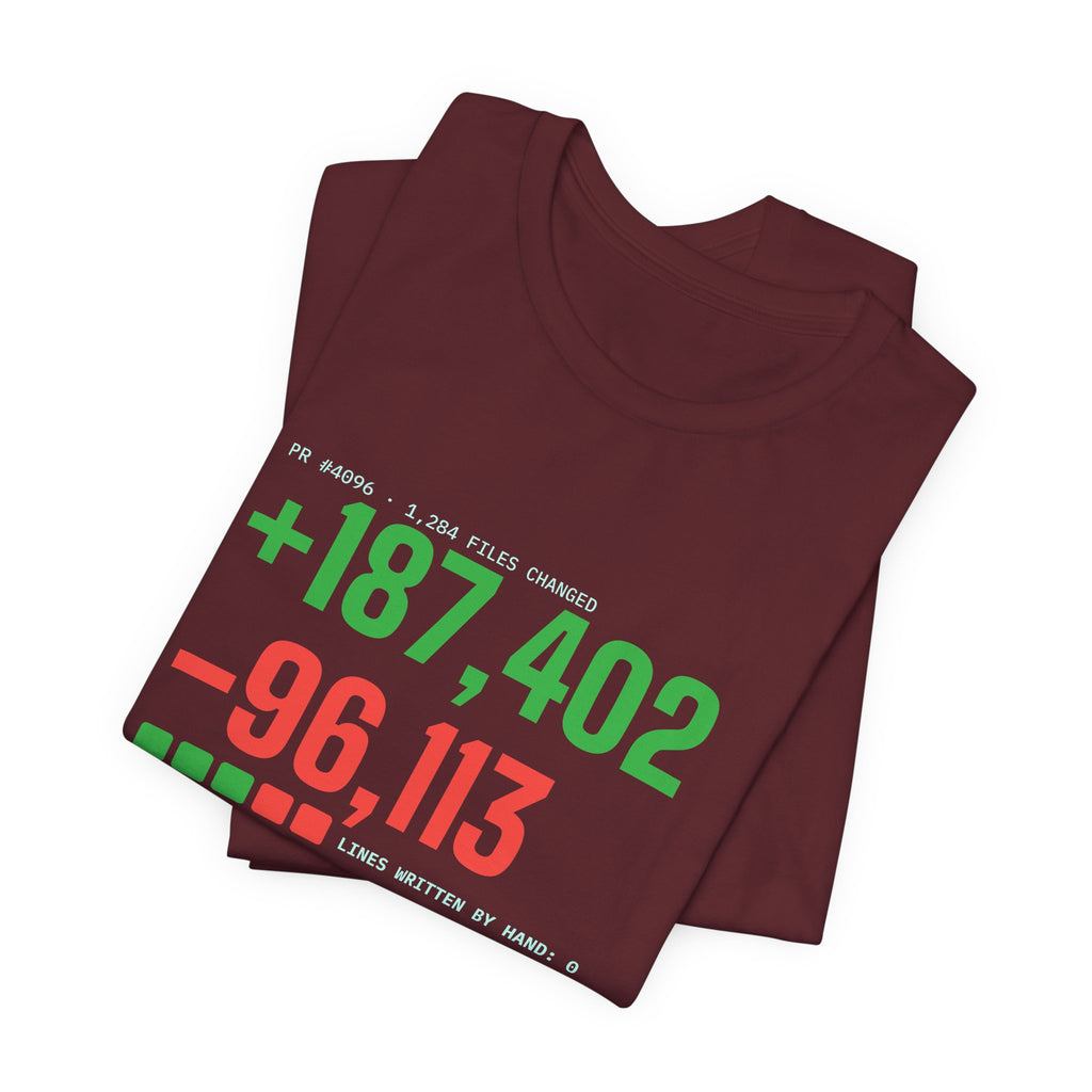 Diff Stat t-shirt with a giant code diff, funny code review gift for developers
