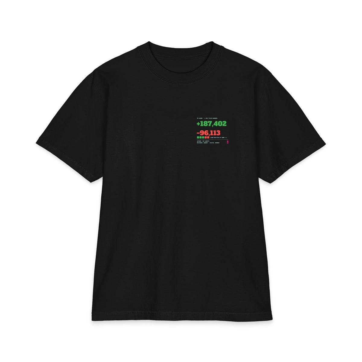 Diff Stat heavyweight boxy tee, funny AI code review shirt (black)