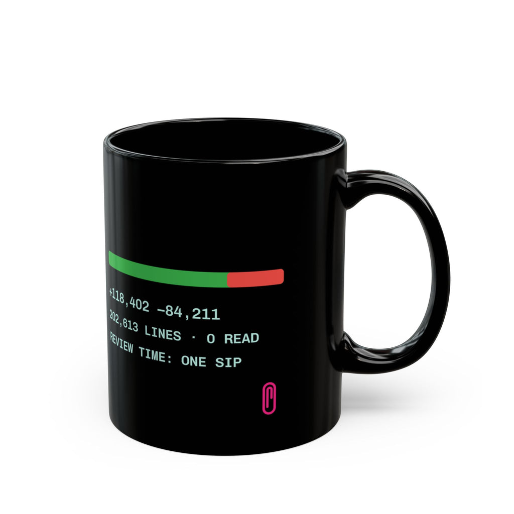 LGTM black coffee mug, funny code review gift for software engineers