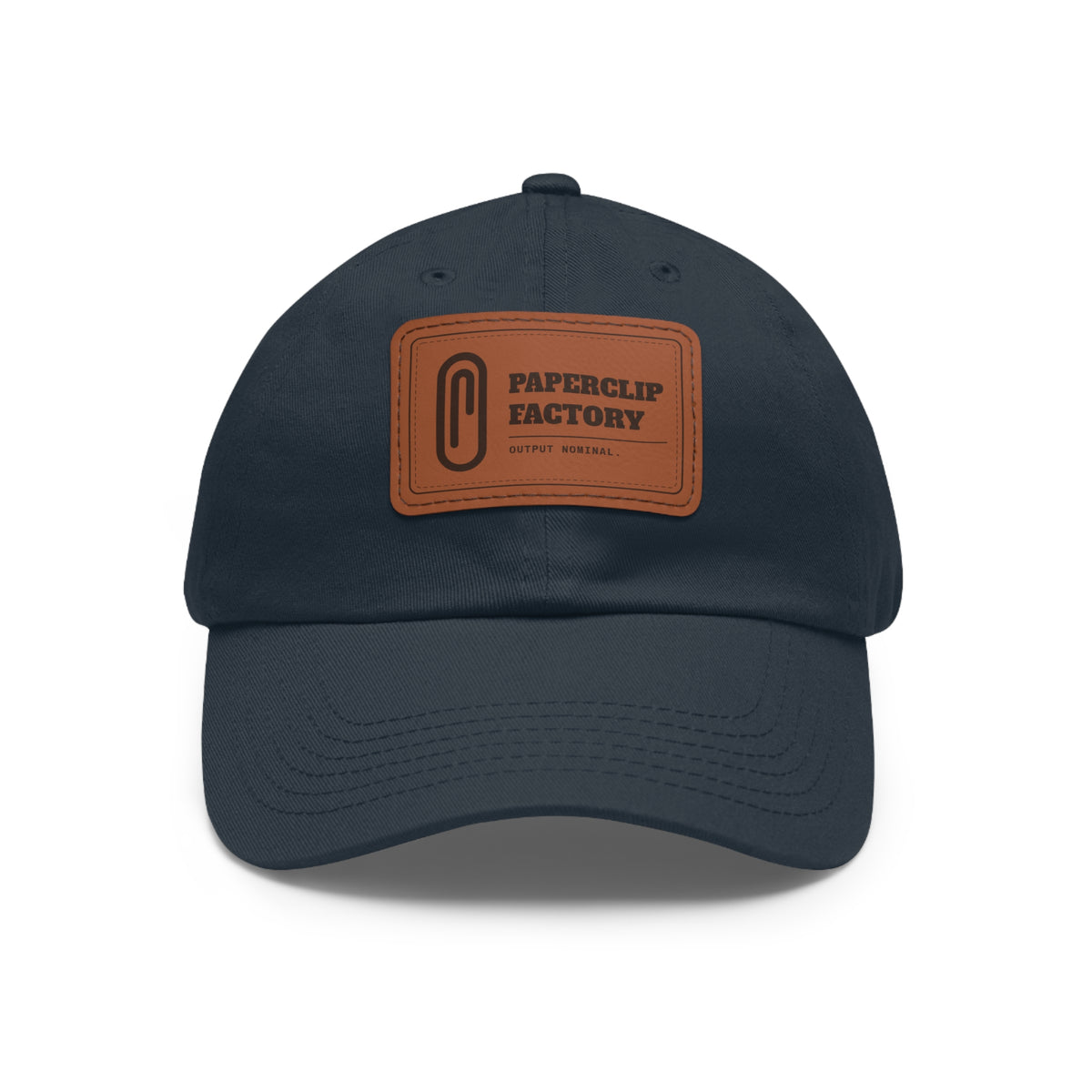Paperclip Leather Patch Hat, chino twill dad hat with leather patch (navy / light brown patch)