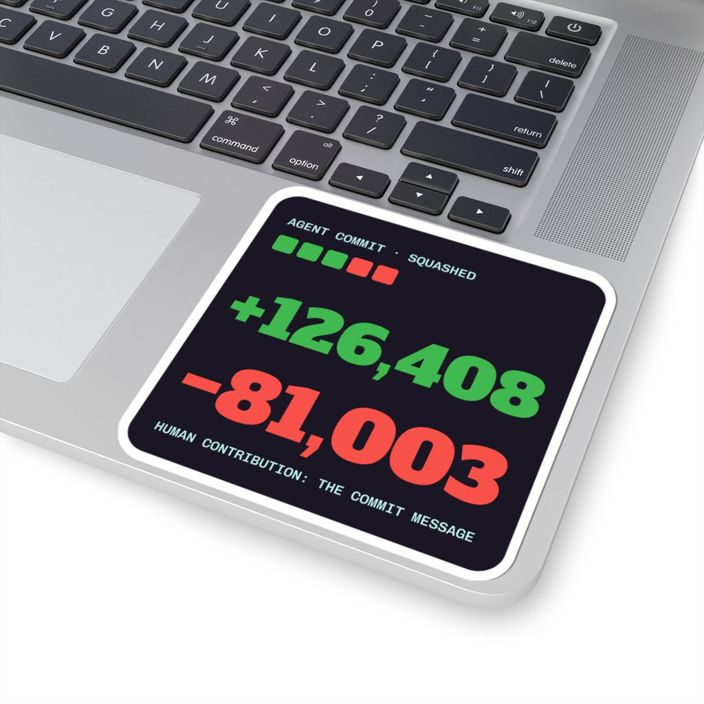 Diff Stat vinyl laptop sticker with a giant code diff, developer gift