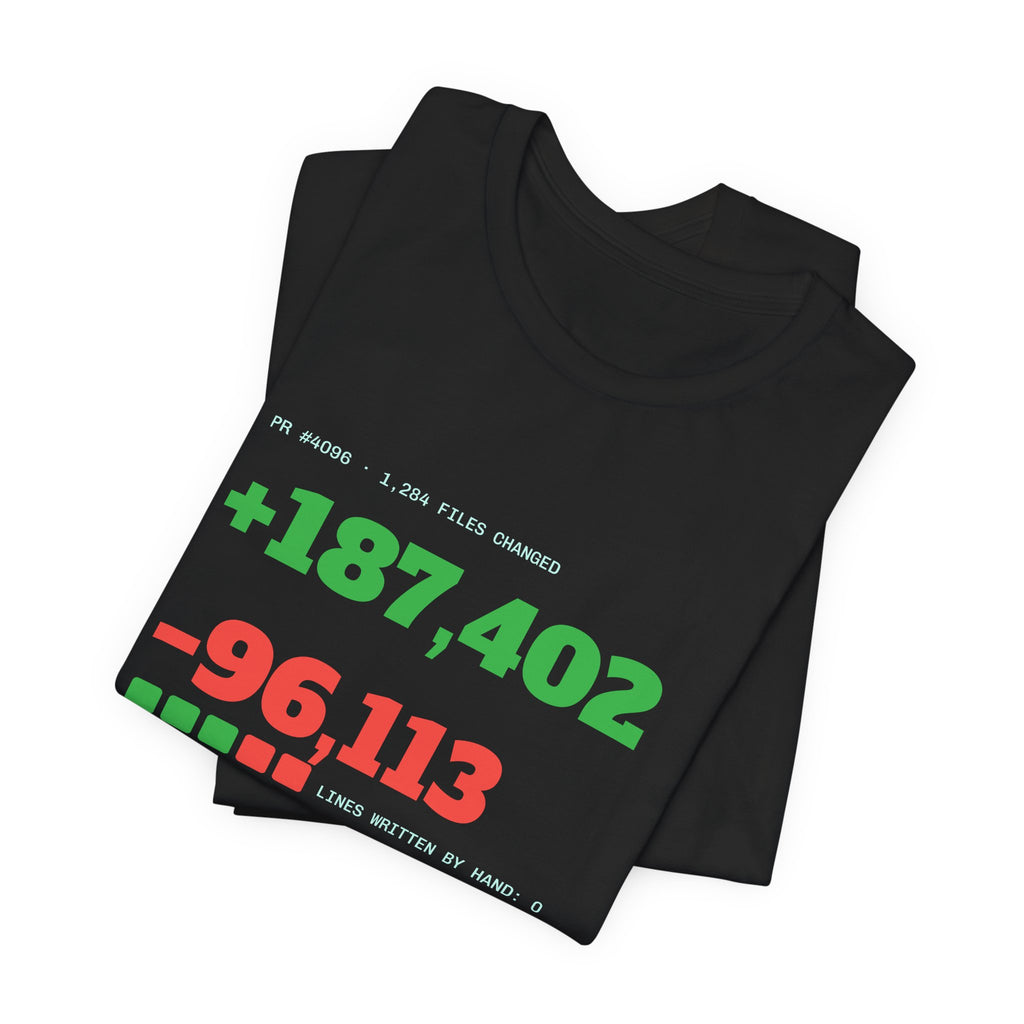 Diff Stat t-shirt with a giant code diff, funny code review gift for developers